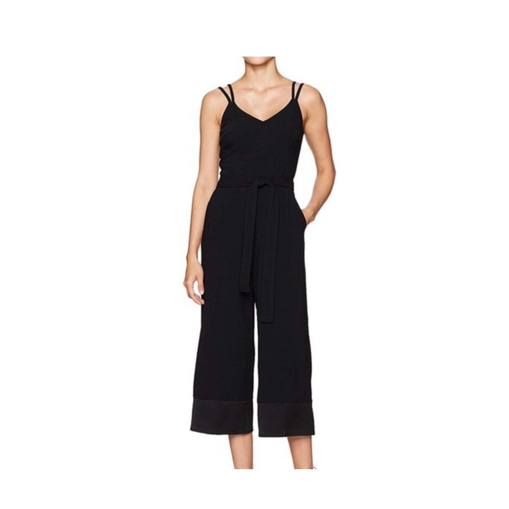 TRINA TURK Navy Cropped Wide Leg Jumpsuit with Tie Belt, Sz 2